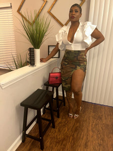 The Bria Camo High Slit Skirt