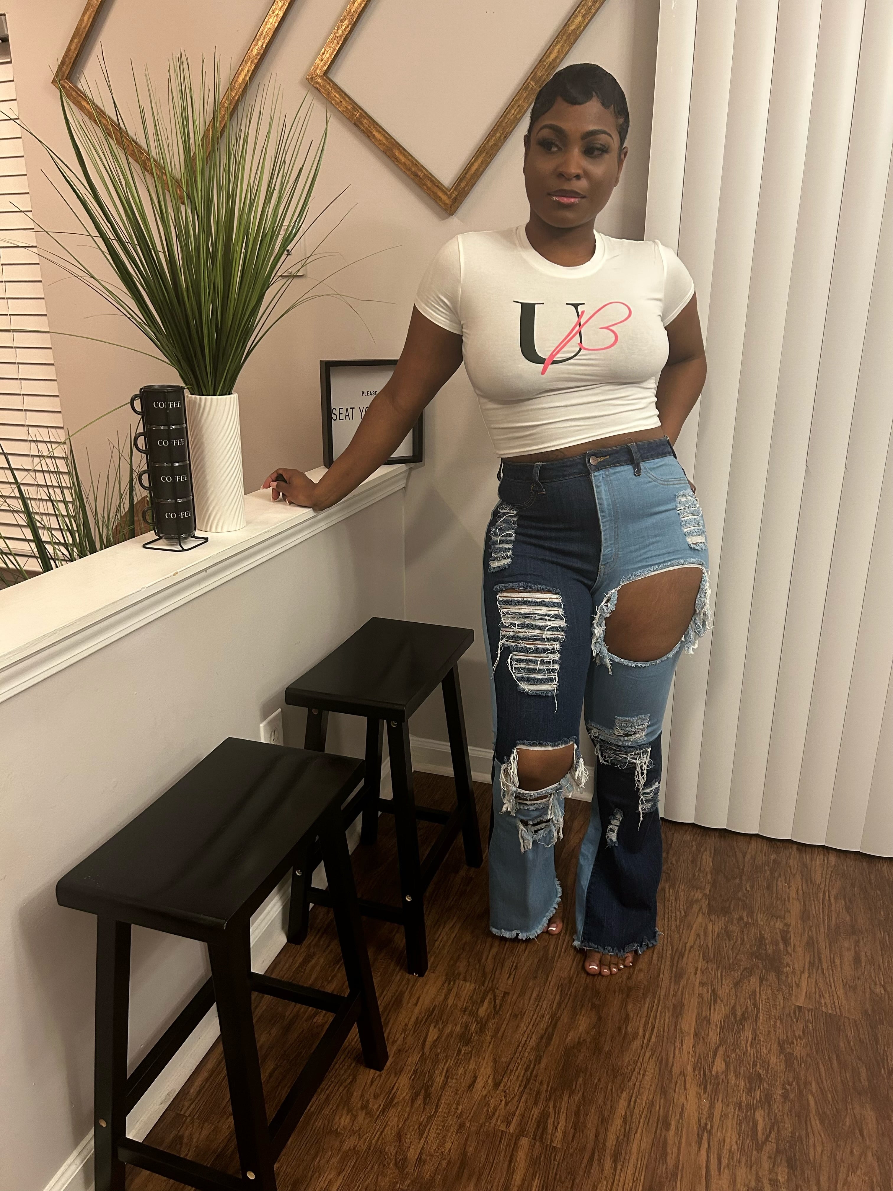 White UB Logo Crop Top