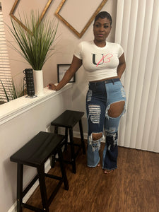 White UB Logo Crop Top