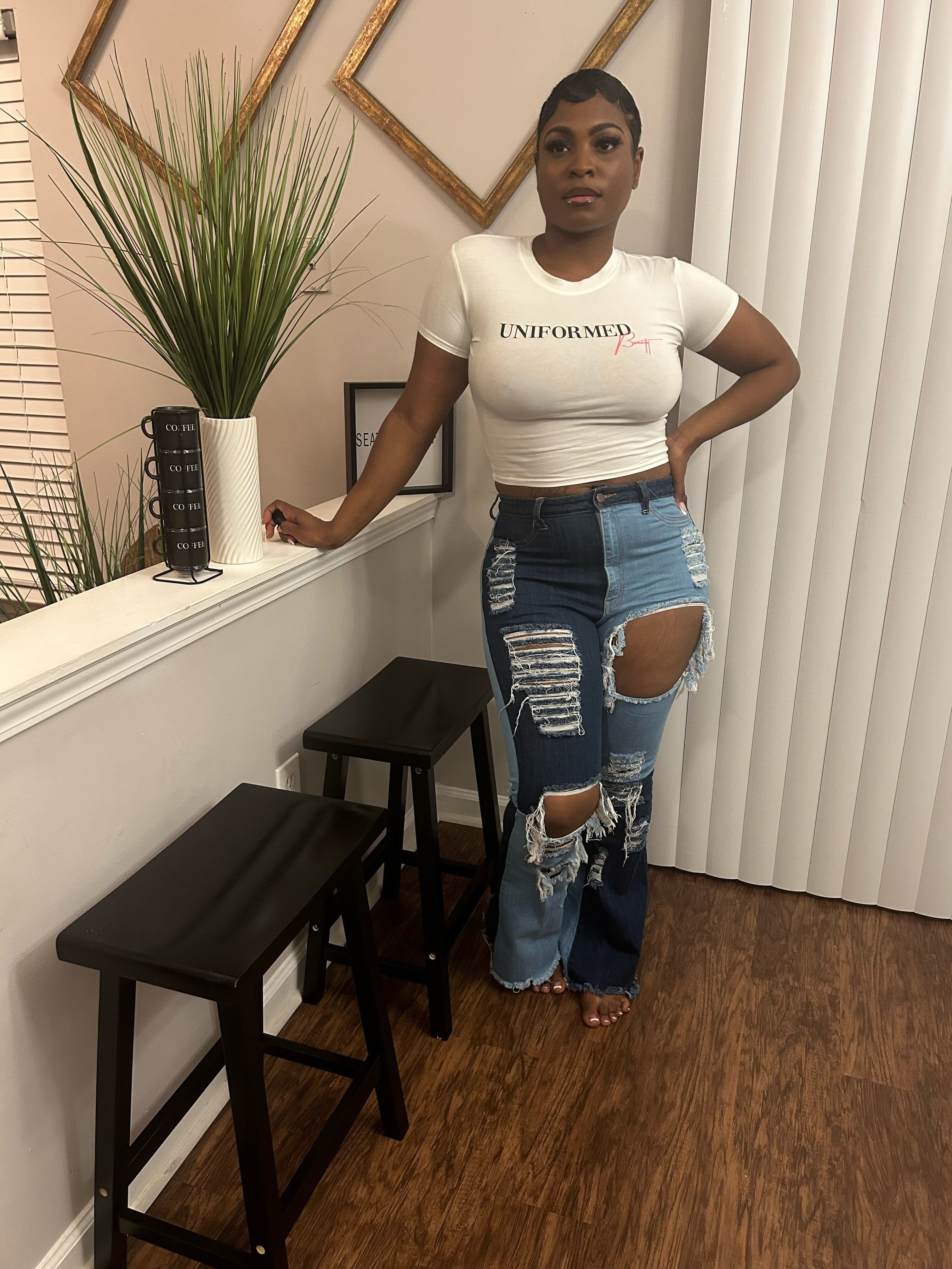 White UB Logo Crop Top