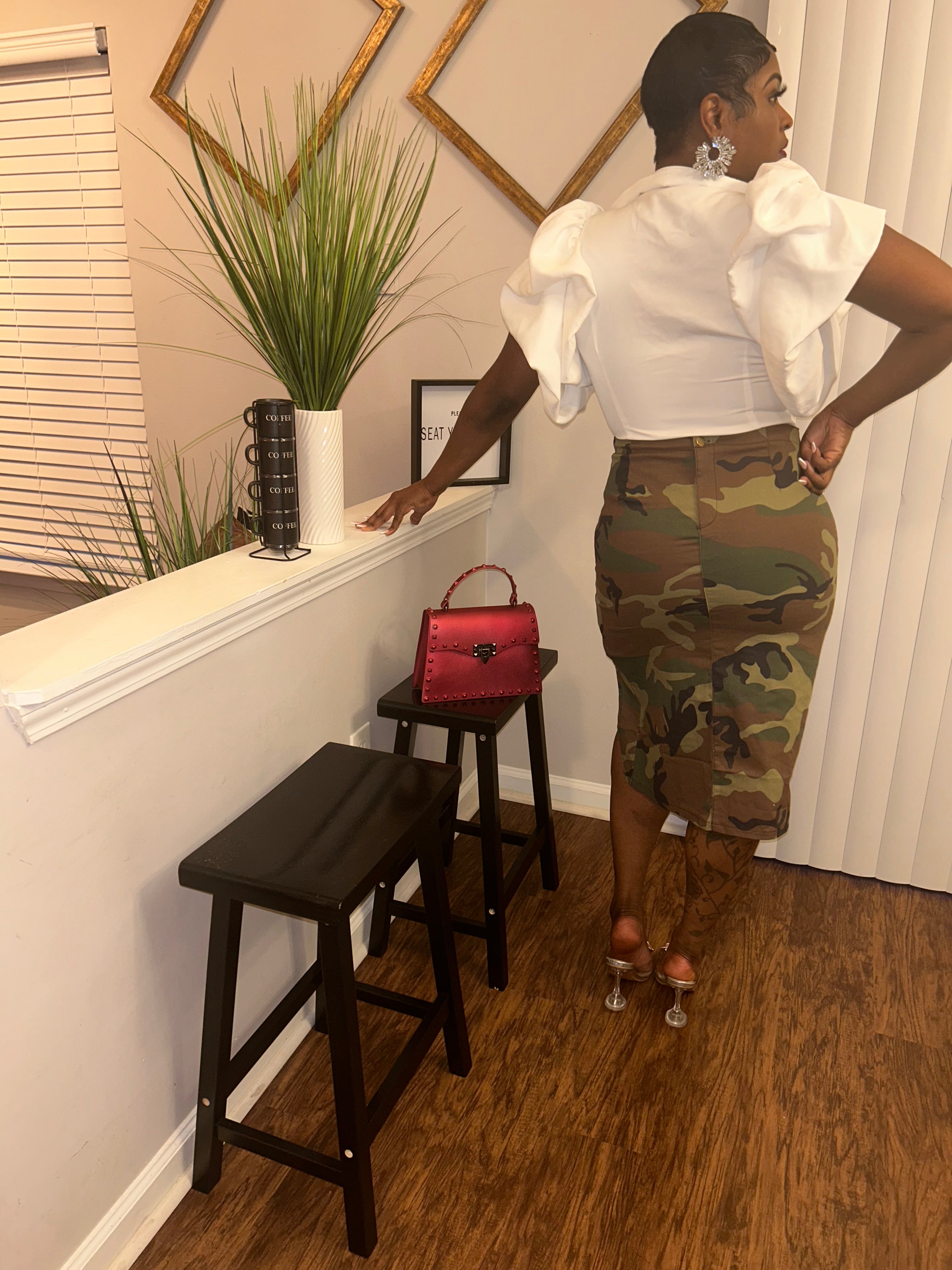 The Bria Camo High Slit Skirt