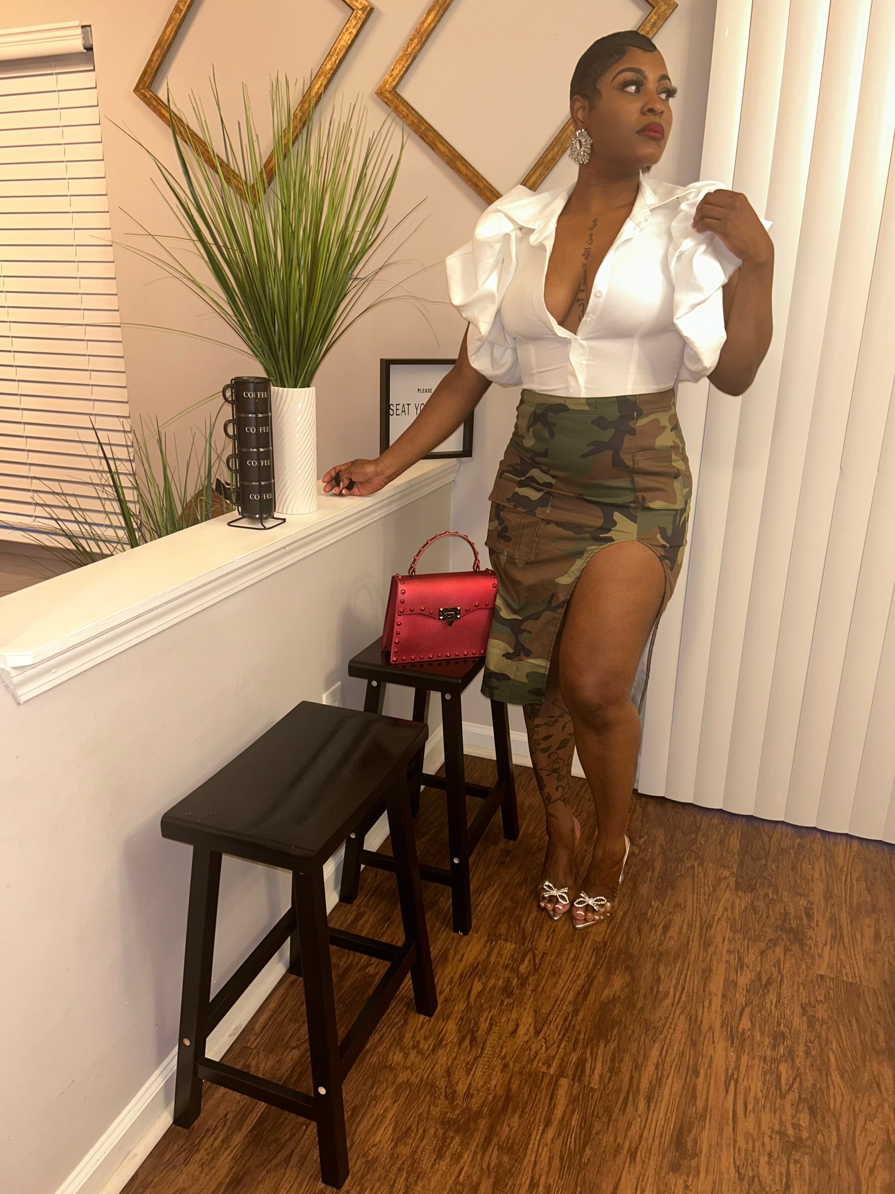 The Bria Camo High Slit Skirt