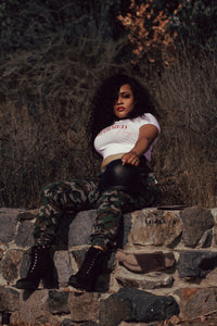 White Brown Logo Crop Top